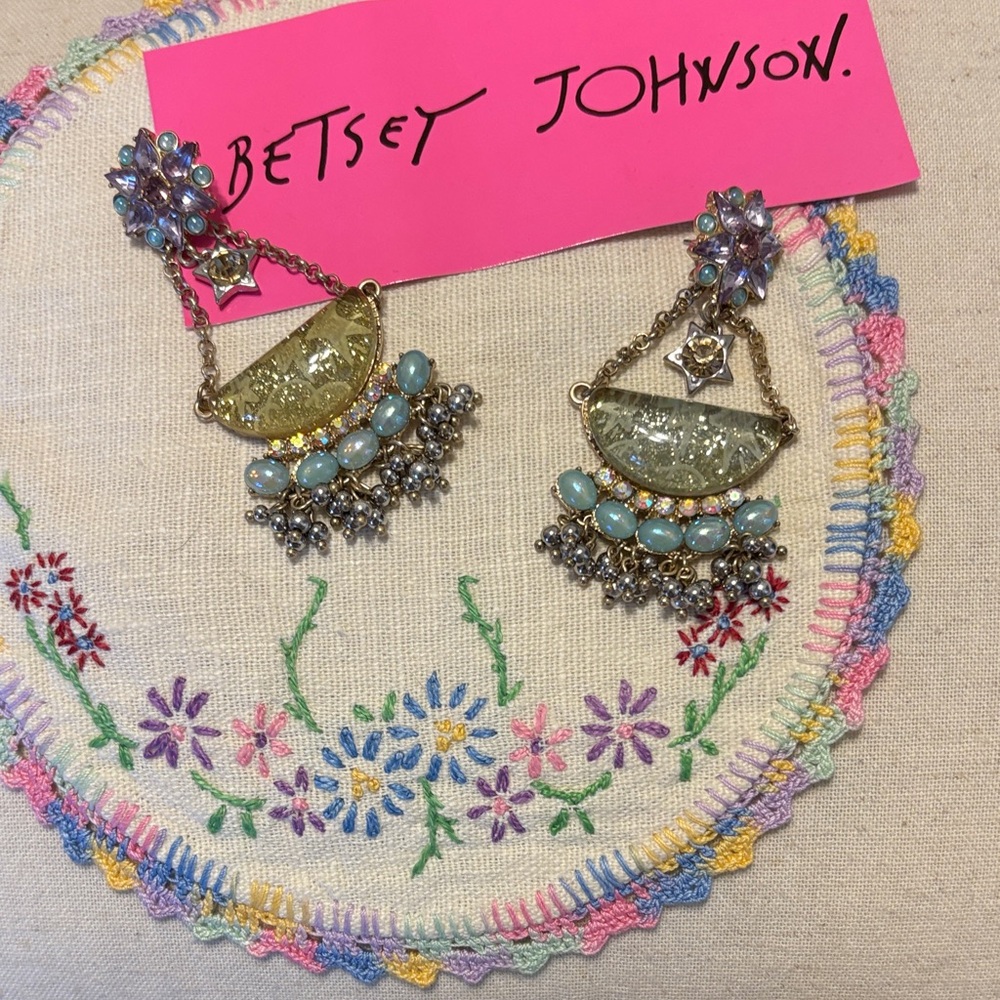 Betsey Johnson Gold and Blue Statement Earrings NWOT.